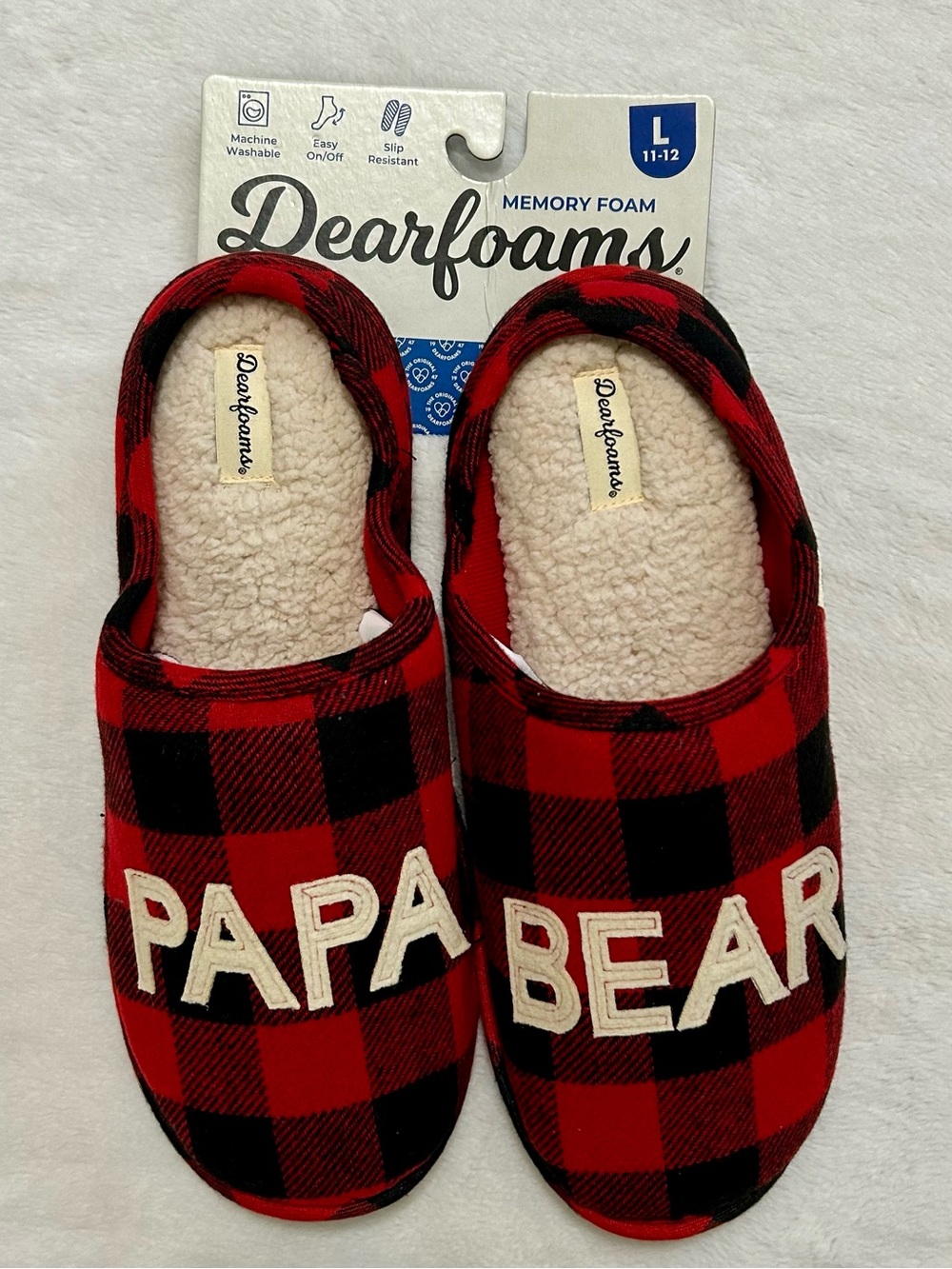 Dearfoam Memory Foam Papa Bear Slippers Size Large